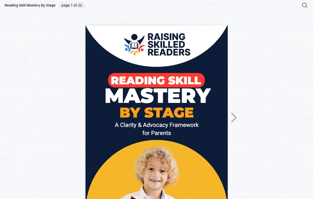 Reading Skill Mastery by Stage — guide cover
